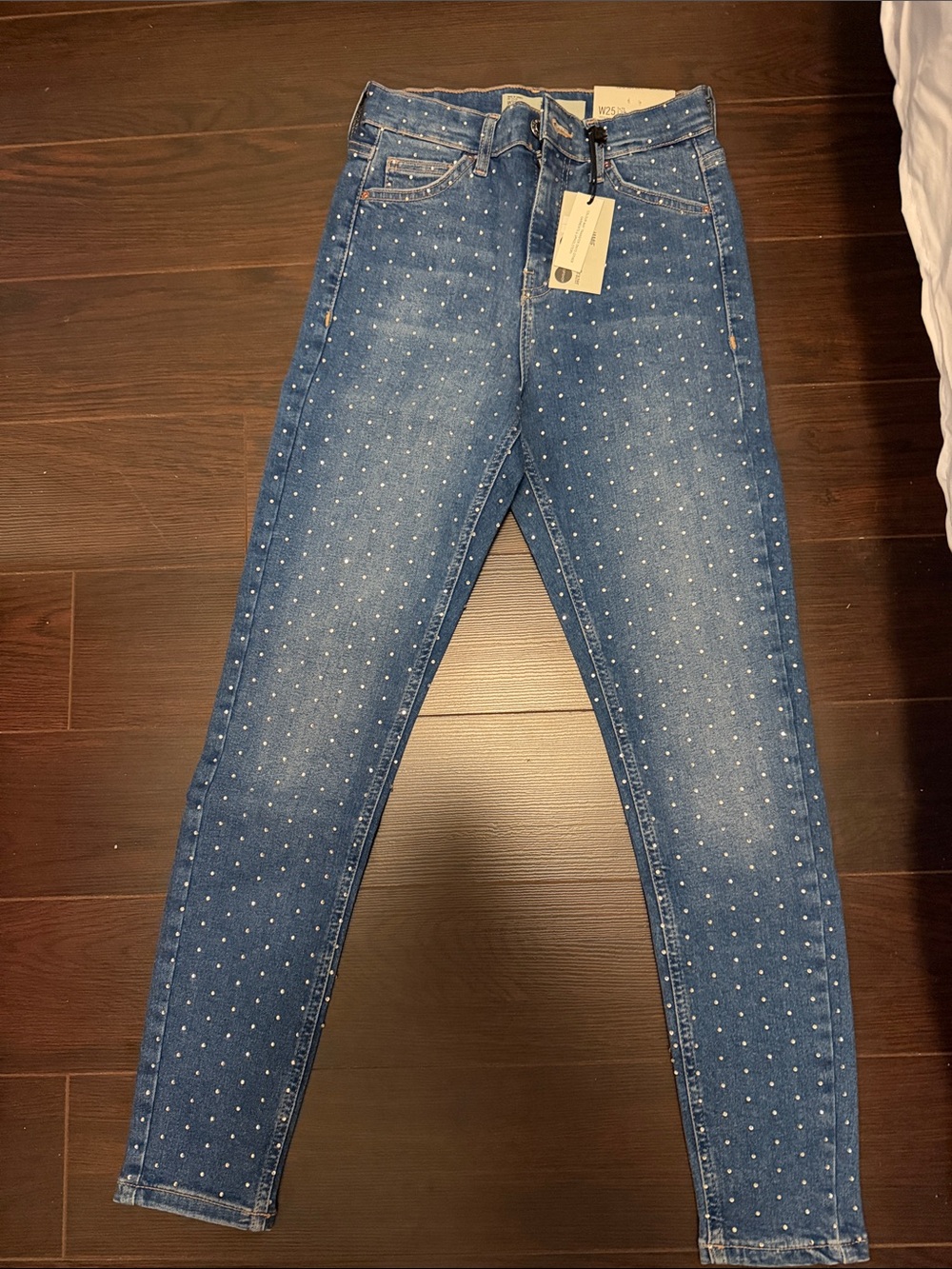 Topshop Blue High-Rise Studded Skinny Jeans